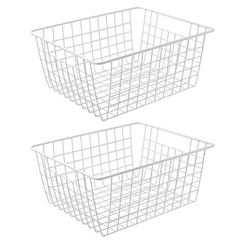 14" Upright Freezer Storage Baskets, White Wire Storage Bins Large Bakset for Freezer, Pantry, Bathroom Organizing, Set of 2 Cover