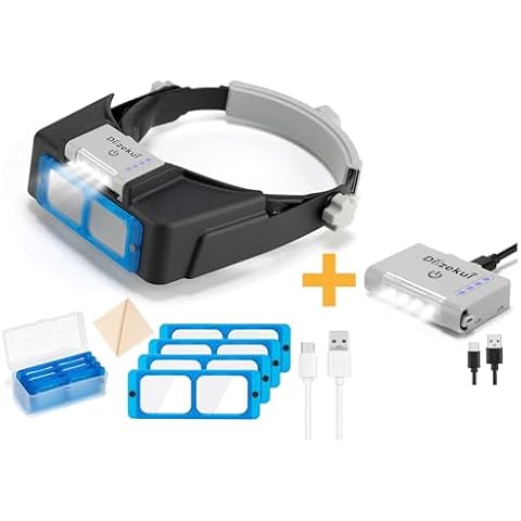 Dilzekui Blue 1.5X to 3.5X Head Magnifying Glasses with Light for Close Work, with Spare Set of Headlamp Cover