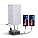 USB Bedside Table & Desk Lamp with Dual USB Port and Outlet, Acaxin Wood Minimalism Lamp, Black Wood Base Unique Fabric Shade, Special Pull Chain Lamp for Bedroom/Nightstand/End Table/Living Room