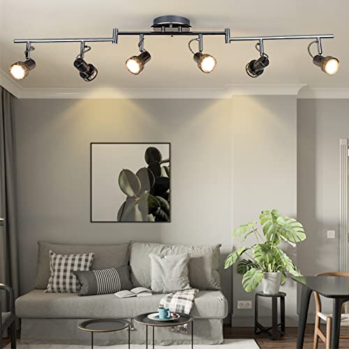 Depuley Modern 6-Light Led Track Lighting Fixtures, Directional Kitchen Ceiling Spotlight, Flush Mount Foldable Track Light Kit For Living Room Dining Room Office, Rotatable Heads, Swing Arms #TOP6