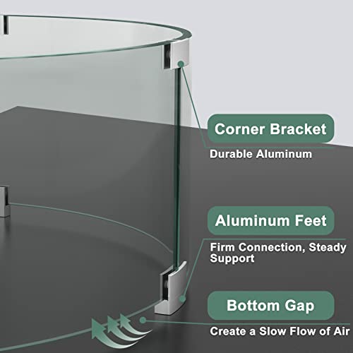 Gaspro 23" X 8" Glass Wind Guard For Round Fire Pit Table, Thick And Tall Tempered Glass Panel With Hard Aluminum Corner Bracket & Feet, Easy To Assemble #TOP3