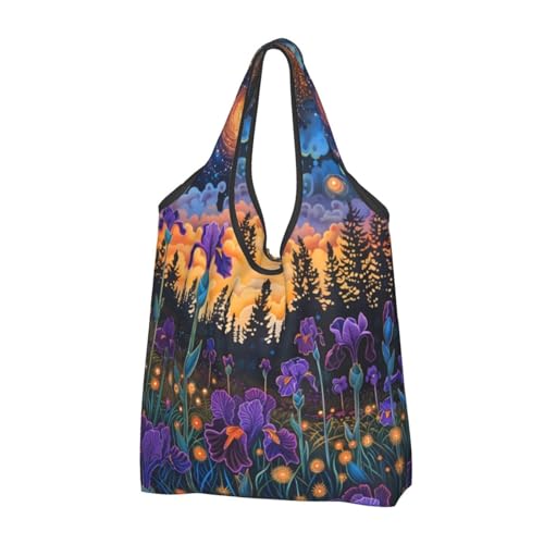 TZTTZT Sacs à provisions réutilisables Twilight, sac fourre-tout pliable avec poignées de lys cosmiques, Noir , Taille unique