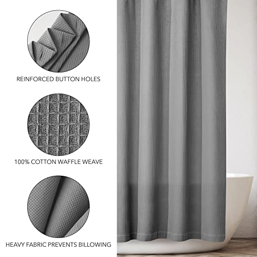 mDesign Cotton Waffle Knit Shower Curtain - Hotel Style Shower Curtain - Luxury, Spa Quality Waffle Weave Fabric Cotton Shower Curtains for Bathroom - Bath and Shower Curtains - 72" x 72" - Gray