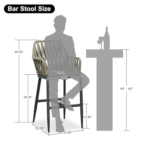 Image of PURPLE LEAF Bar Stool Set of 2 Bar Height Stools with Back Modern Bar Chairs Wicker Woven Tall Barstools Dark Grey Bar Stool Chairs