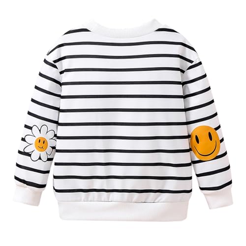 Toddler Girl Clothes-Black and White Stripe Print Crewneck Sweatshirt-Little Girls Long Sleeve Top Size(3~7 years)