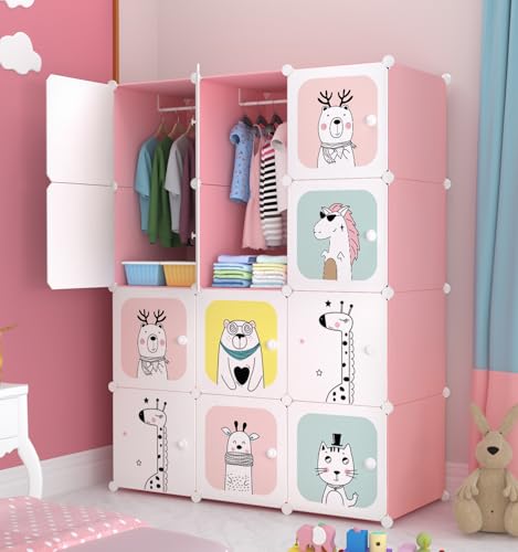 Image of Sunderlook Plastic Wardrobe for Kids Clothes - Collapsible Wardrobe, Easy to Use Anti-Skid & Non-Slip Effective Professional Foldable Plastic Cupboard for Kids, Home (Pink-KTH2, 12 Door)