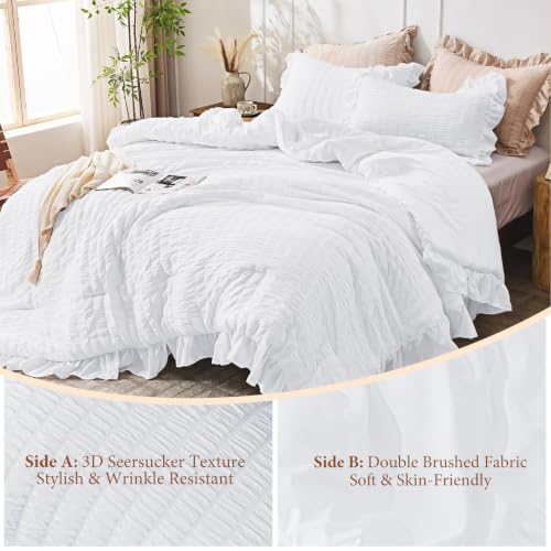 Image of JOLLYVOGUE Bright White Full Comforter Set,3pcs Seersucker Comforters Full