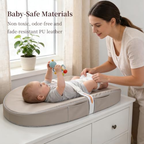 Huggynest Baby Changing Pad, Waterproof Vegan Leather Wipeable,Gray - 4
