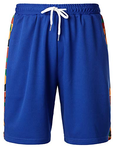 Lucmatton Men's Summer 2 Piece African Pattern Printed T-Shirt And Shorts Set Sports Mesh Tracksuit Dashiki Outfits Royal Blue X-Large #TOP3