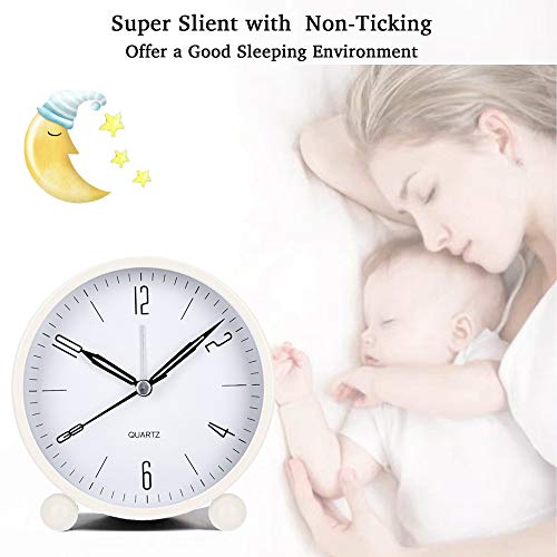 Tearoo Analog 4 Inch Round Alarm Clock Non Ticking, Battery Operated And Light Function, Super Silent Alarm Clock, Simple Stylish Design For Desk/Bedroom #TOP3