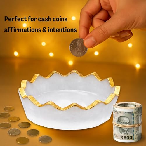 Image of Crystal Heaven Money Bowl with Golden Rim - Selenite Money Magnet Bowls