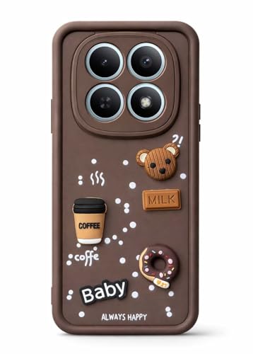 Image of Bintage CASE Cute Fun Taddy Cartoon 3D Ball Bear Milk Cake Coffee Silicon Case Full Body & Camera Protection Back Cover Compatible for MI Poco M8 5G - Brown