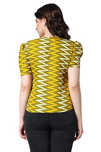 Image of POPWINGS Casual Printed Puff Sleeves Round Neck Top for Women || Stylish Summer Tops for Women || Hip-Length Women Top