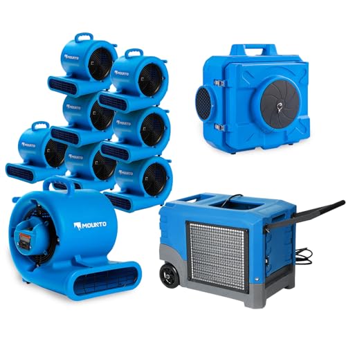 MOUNTO Water Damage Restoration Combo Package 8x Air Mover 1x Air Scrubber 1x Dehumidifier