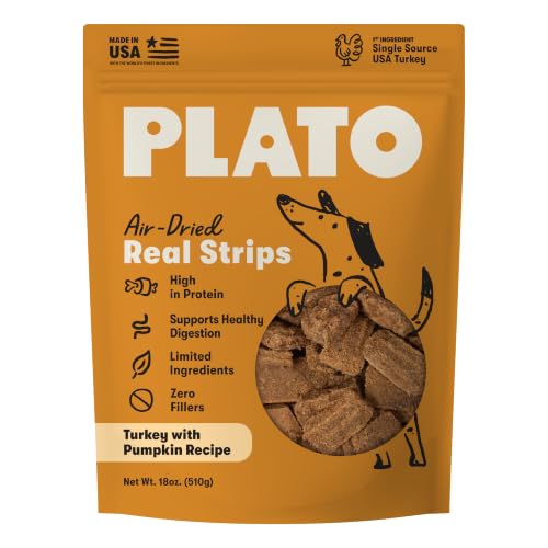 Plato Real Strips Turkey & Pumpkin Recipe Dog Treats, Air-Dried