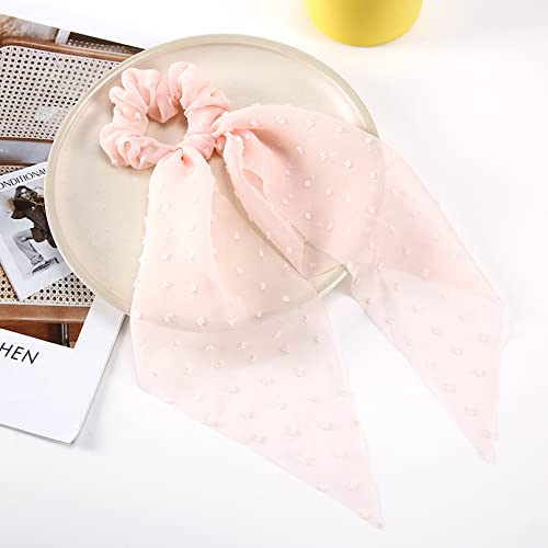 2 Pcs Hair Scrunchies Scarf Pink Blue Hair Ribbon Satin Bow Silk Elastic Hair Tie Bands Large Ponytail Holder Accessories For Women Girls #TOP5