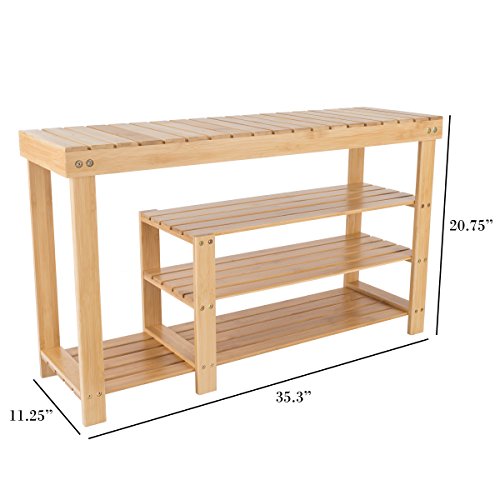 Lavish Home Footwear Organizer Seat Bamboo Shoe Bench, 3-Tier, Wood #TOP2