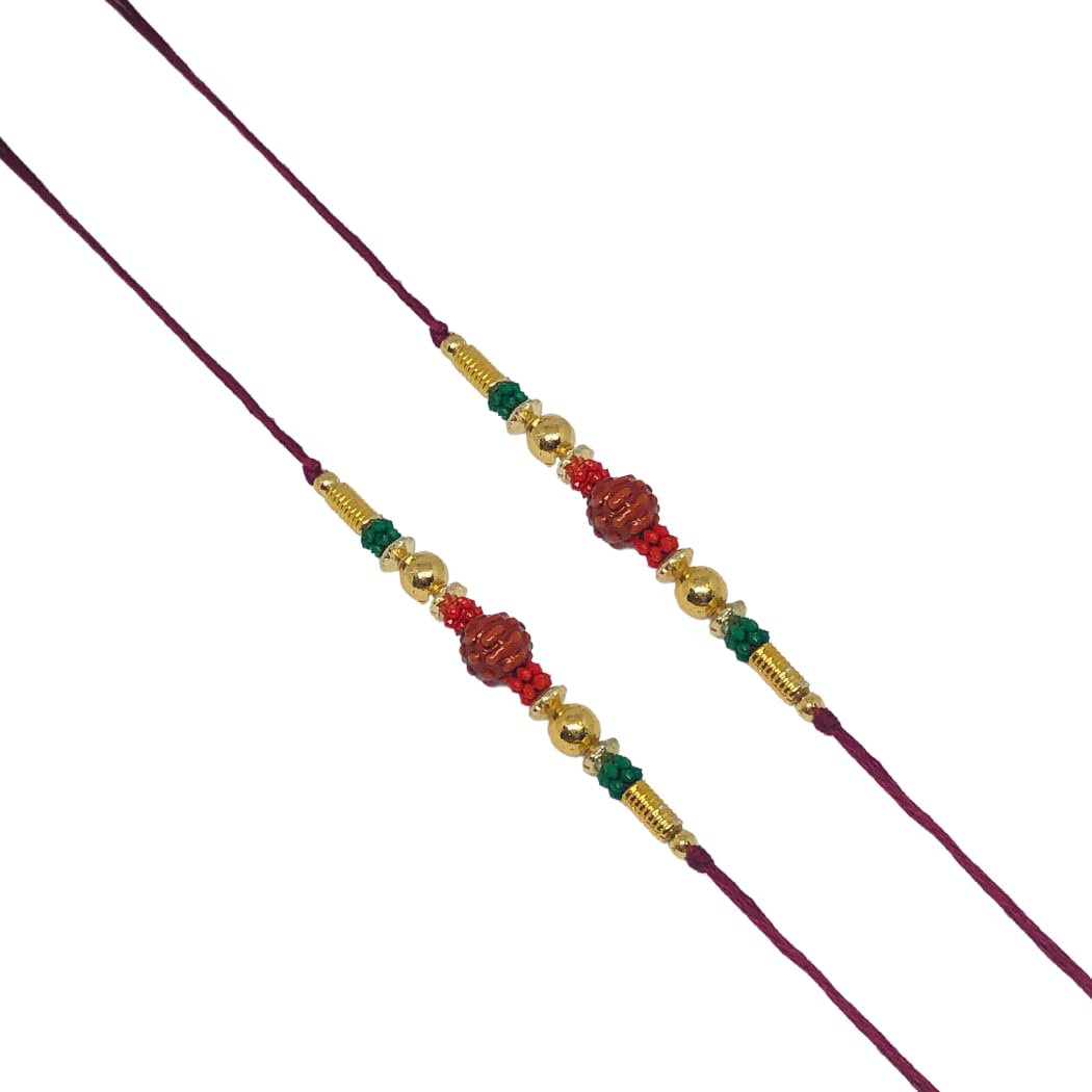 SLNDOKTG Set of Two Rudraksha Rakhi Thread. Raksha bandhan Gift for your Brother Vary Color and Multi Design