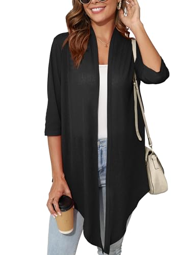 Women's Lightweight Open Front Cardigans 3/4 Sleeve Casual Soft Sheer Cardigan S-3XL