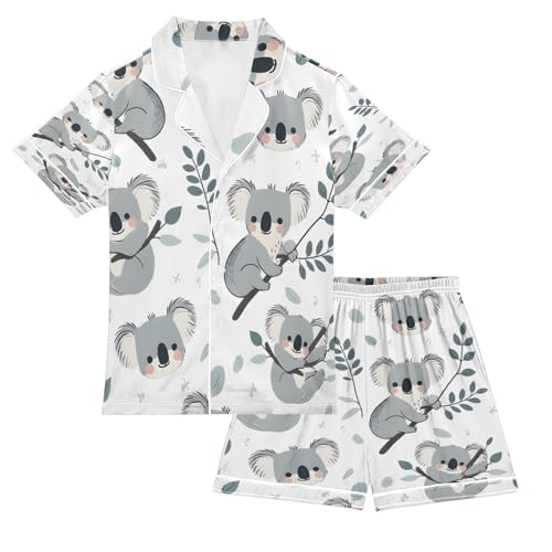 senya Pajama Sets Silky Button Down Nightwear Sleepwear Size 5-14 Years Leaves Grey Koala
