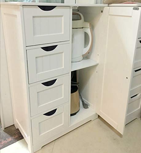 HuiDao Wooden Floor Cabinet Storage Organizer Cabinet with 4 Drawers and 1 Door for Bathroom, Entryway, Home, Office, 22x12x32 Inch, White