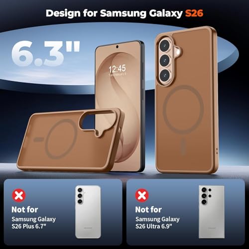 Image of Elzzi Magnetic Magsafe Case for Samsung Galaxy S26 5G Cover, Compatible with MagSafe Translucent Matte Hard PC + TPU Hybrid Back Cover, Slim Shock-Resistant Protective Case (Desert)