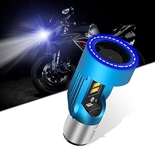 KaiDengZhe BA20D H6 LED Motorcycle Headlight Bulb with Blue Angel Eye H6 High/Low LED Headlamp 12V 2600LM Replacement of H6 Halogen Lamp White 6000K