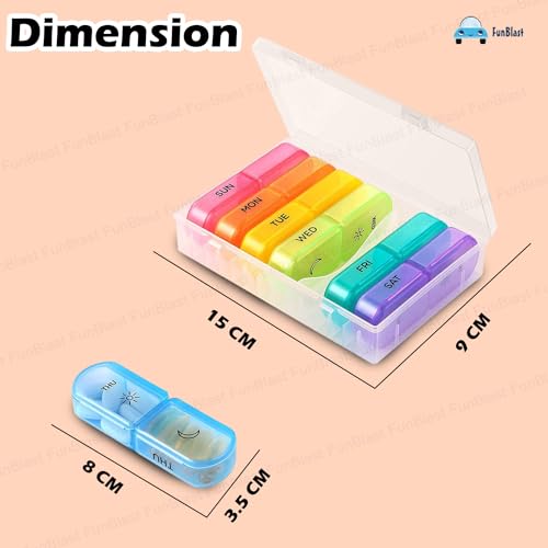 Image of FunBlast Pill Organizer Box - 2 Times A Day 7 Day Pill Box Holder, Portable Medicine Case with Separate Compartments, Tablet Container for Daily, Medicine Organizer Box