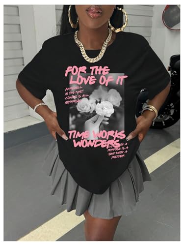 SOLY HUX Women's Graphic Tees Letter Print Short Sleeve Drop Shoulder Casual T Shirt Tops4