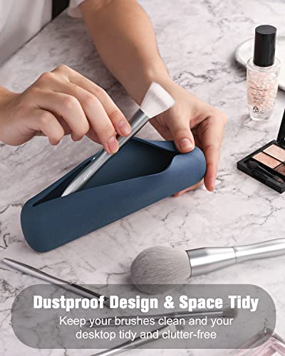 Feryes Large Travel Makeup Brush Holder, Magnetic Anti-Fall Out Silicon Portable Cosmetic Face Brushes Holder, Soft And Sleek Makeup Tools Organizer For Travel- (8.27 * 2.36 * 1.57) #TOP3