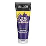 John Frieda Champú Violet Crush Intenso | Elimina los Reflejos Anaranjados | Matizador Cabello Teñido o Natural | Shampoo Azul Violeta para Cabellos Rubios, 250ml