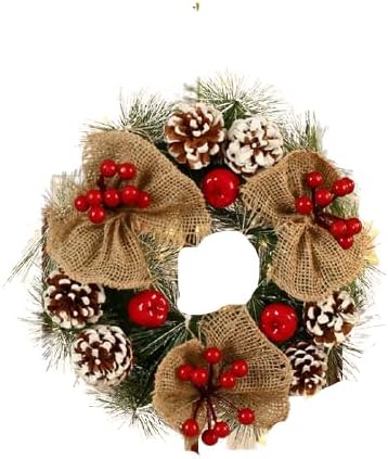 Amazon Co Jp クリスマスリース 飾り シンプル 大きめ 松ぼっくり 赤い実 麻 リボン 玄関 玄関ドア 屋外 店舗 30cm 麻リボン おもちゃ