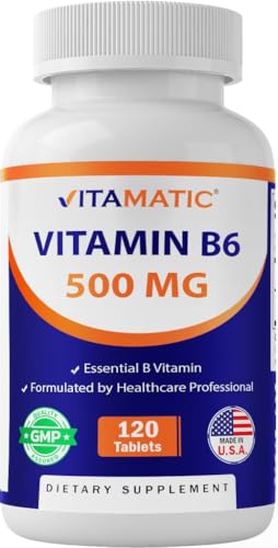 Image of Vitamatic Vitamin B6 (Pyridoxine HCI), 500 mg – 120 Vegetarian Tablets Promotes Energy Production, Boosts Metabolism & Immune Health Support