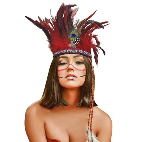 Generisch Fita de cabeça indiana com penas compridas, coroa de penas de pavão, diadema tribal, toucado decorativo, acessório para cosplay, acessório para carnaval, unissexo