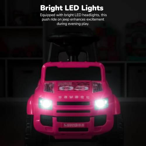 Image of Baybee Rover Baby Ride on Car for Kids | Push Ride on Toys Car with Backrest & Toy Storage Basket | Portable Rideons Jeep with LED Lights & Music | Kids Toy Car to Drive 1-3 Years (Pink)