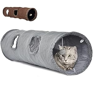 LeerKing Katzentunnel Katzenspielzeug Faltbar Spieltunnel Knisternder Rascheltunnel für alle Katzen Kaninchen Welpen und kleine Tiere 2 Höhlen 130 * 30cm