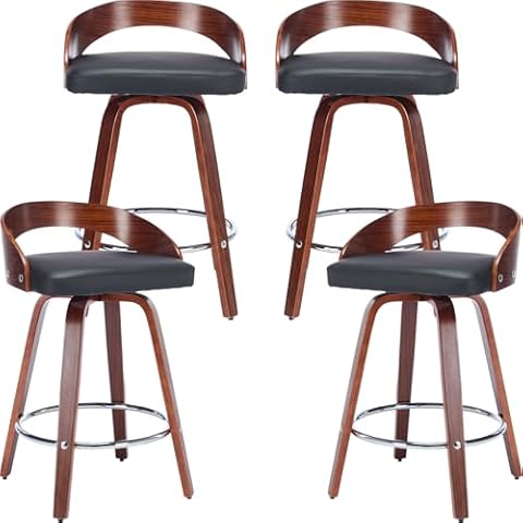 ODUSE-DAILY 25" Counter Height Bar Stools Set of 4, Wood & PU Leather Counter Stools, Modern Swivel Bar Stools for Kitchen Counter Island, Barstool Chairs, Sillas para Barra de Cocina (Black, 4 Pcs) Cover
