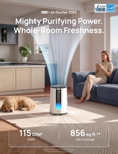Image of DREO Smart Air Purifier for Home, AHAM VERIFIDE Air Cleaner for Bedroom, Pets, Smoke, Dust, Pollen & Odors, Wi-Fi /Voice /Alexa, PM2.5 Monitor, Auto, Turbo, HEPA Sleep Mode, DR-HAP008S (Dreo 338S)
