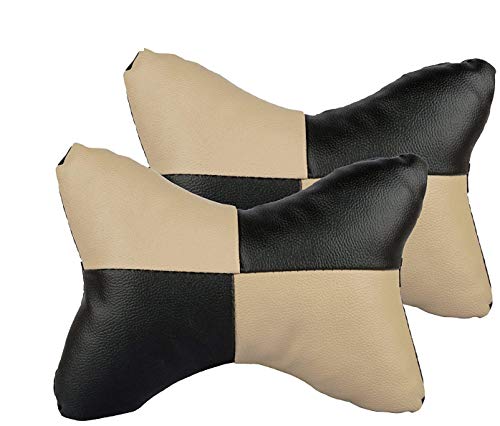 Image of Kozdiko Car Seat Pillow /Seat Cushion /Head Rest (Black /Beige, Set of 2 Pcs) Neck Rest Pillow Square Chess Design for Toyota Innova