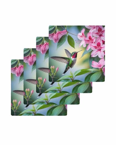 IDOWMAT Waffle Weave Kitchen Towels Spring Hummingbird Flower Leaf Super