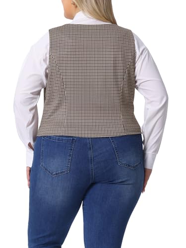 Agnes Orinda Plus Size Vest for Women Vintage Plaid Steampunk Sleeveless Button with Pockets Waistcoat Vests4