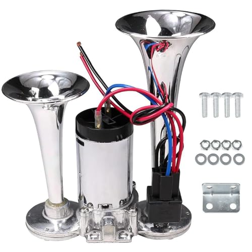600DB 12V Upgraded Train Horn for Truck, Super Loud Electric Air Horn Kit with Compressor for Car, Trucks, Impact Train, Pickup, Boat, Motorcycle, Lorry, Electric Horn Blows Loudly, SUV