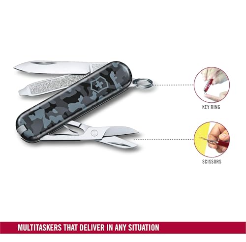 Victorinox Classic SD Swiss Army Knife, Compact, 7 Functions, Swiss Made Pocket Knife with Small Blade, Screwdriver and Key Ring - Navy Camouflage by Victorinox - Image 7