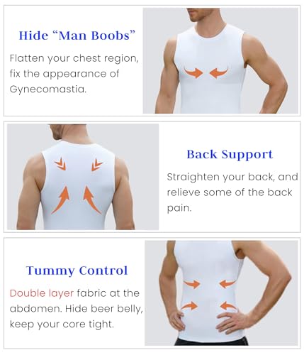 Image of Compression Shirt Men Slimming Body Shaper Vest Crewneck Workout Tank Top | Tummy Control Undershirts, Gynecomastia Compression Shirts, Back Support, Sleeveless Muscle Shirts, Shaping Tank Top
