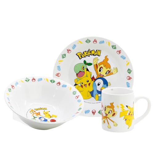 Lot de 3 collations en céramique (assiette, bol, tasse) dans un coffret cadeau Pokémon Happy Fun