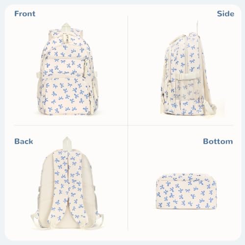 Image of Coquette Backpack Set, Cute Kawaii Aesthetic Daypack Bow Rucksack (A02 Bow Blue)