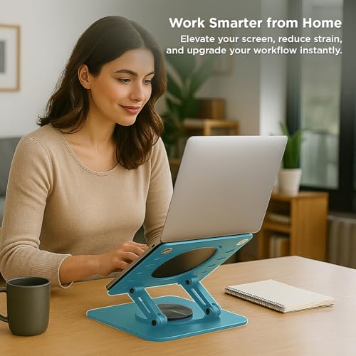 Image of Uncaged Ergonomics Swivel Laptop Stand for Desk, Adjustable Computer iPad Stand for Desk w / 360 Rotation, Portable Laptop Holder for Home Office Ergonomic Supplies (Ocean Blue)