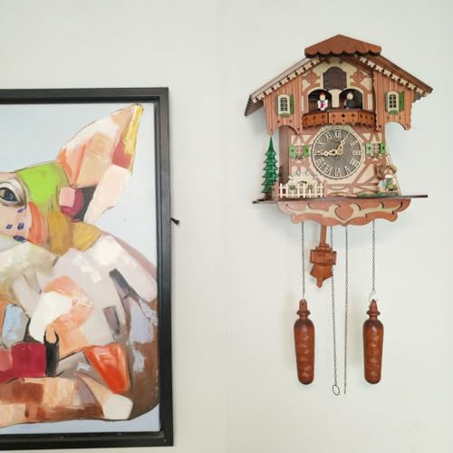 RUAIGRD Traditional German Style Cuckoo Clock Black Forest House Clock with Moving Wood Figure