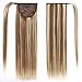 Ponytail Extension Human Hair 100% Real Remy Human Hair Wrap Around Ponytail Long Straight Ponytail Hairpiece Pony Tails Hair Extensions (16inch, P10/613(Dark Brown and Bleach Blonde))