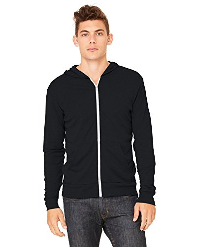 Bella + Canvas Unisex Triblend Full-Zip Lightweight Hoodie, L, BLACK TRIBLEND